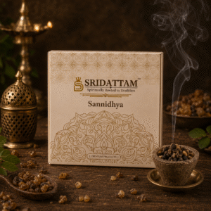 sannidya diy sambrani cup ritual kit | cowdung cups + 2 powders + steel holder 9 cups